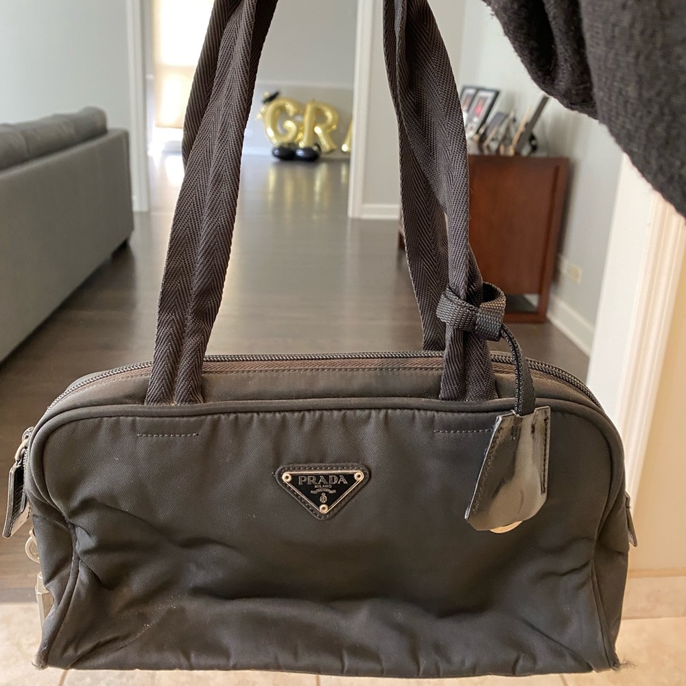 Prada nylon double strap shoulder bag.